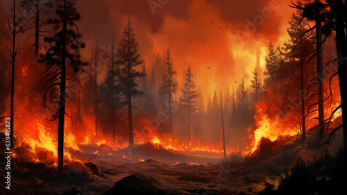 image of a forest fire  trees and land burning  natural disaster  Generative AI 