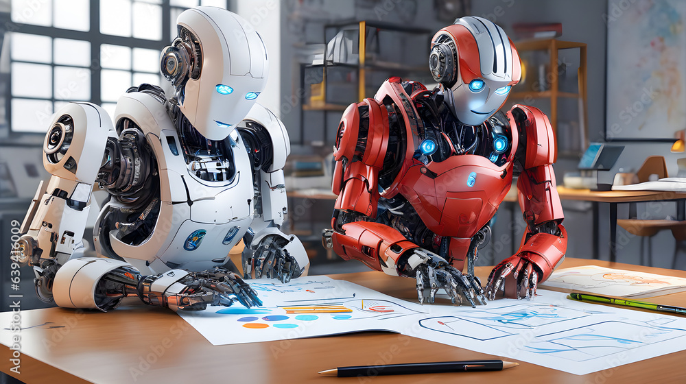 students robots with artificial intelligence learn math at school ...