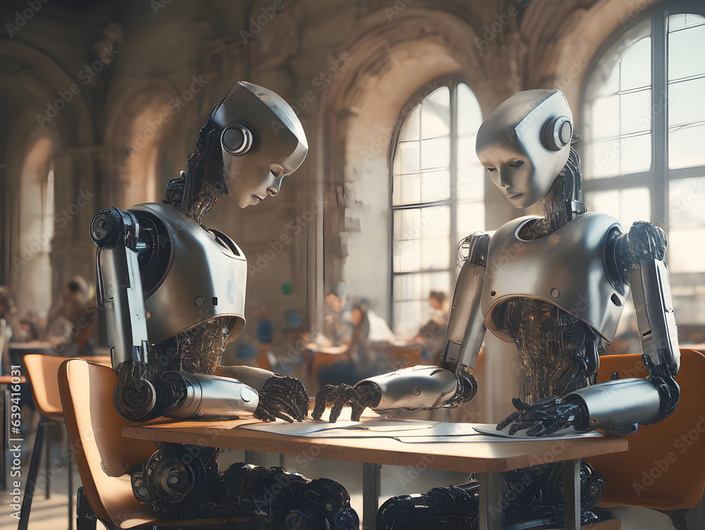 students robots with artificial intelligence learn math at school ...