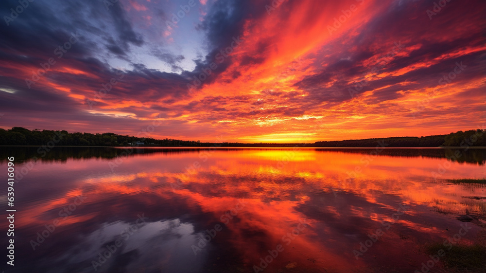 sunset over the lake, Generative IA