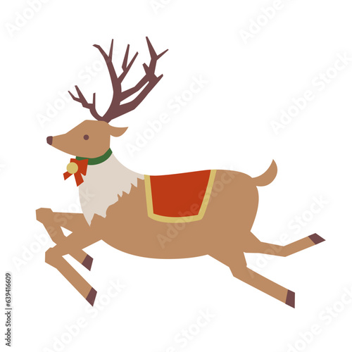 クリスマスに駆けるトナカイのイラスト