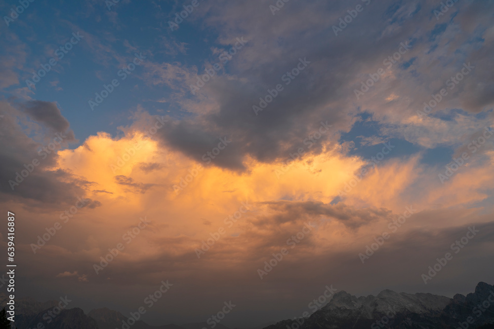 Dramatic sky clouds over the Albania north mountains, Theth