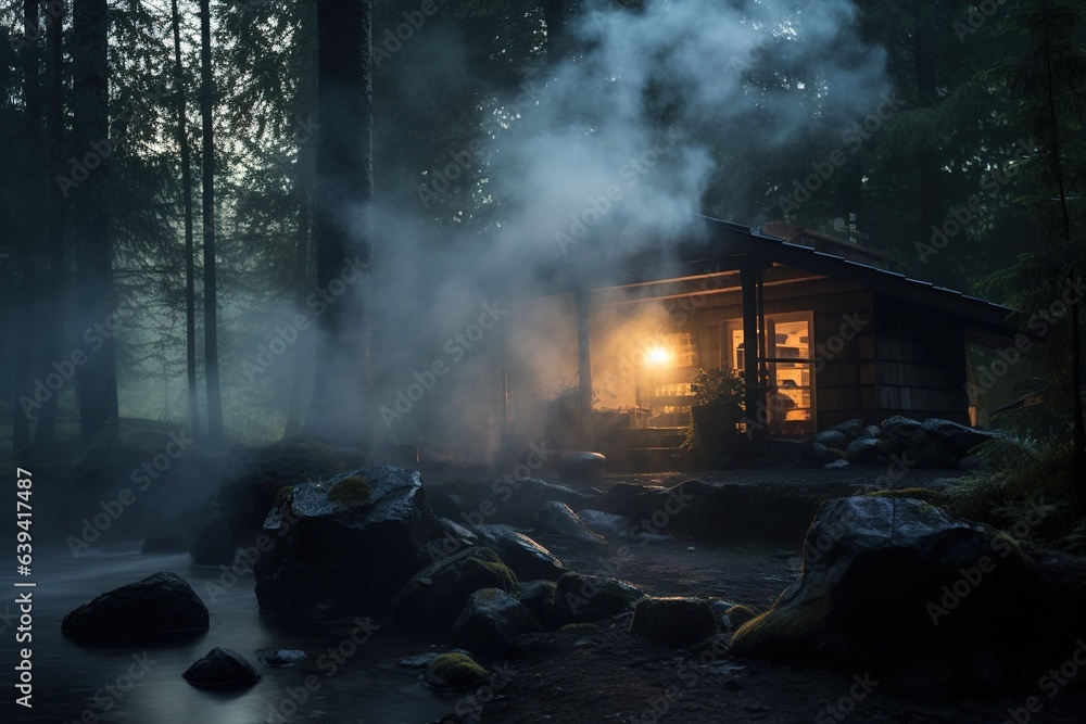 Country sauna in nature in evening