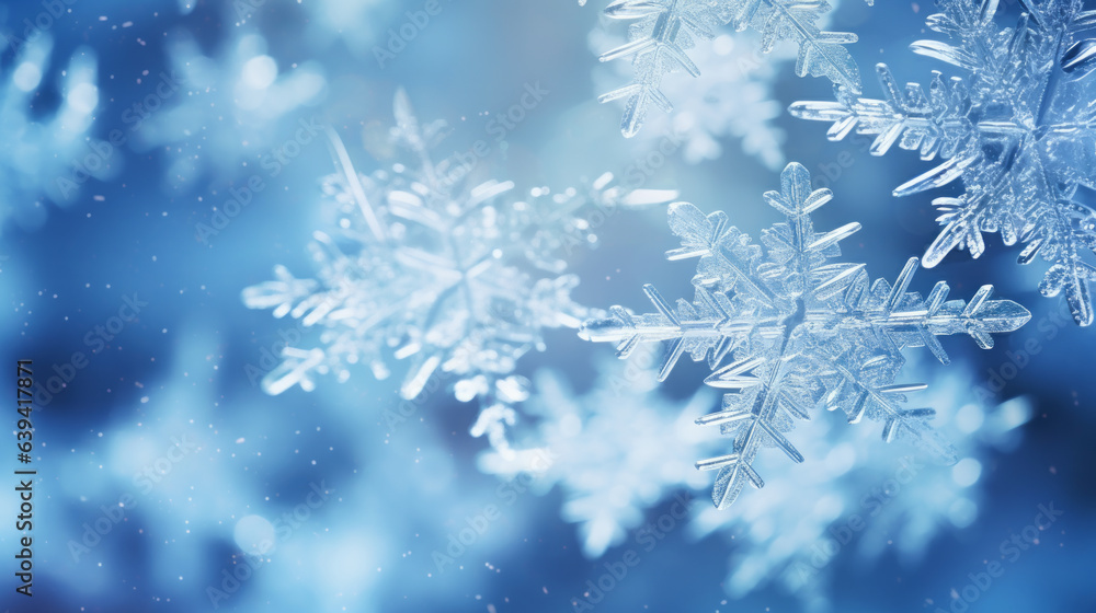 A intricate snowflake on a vibrant blue A intricate snowflake on a vibrant blue