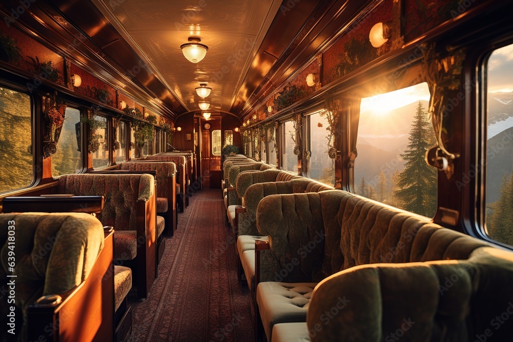 Retro carriage interior with sofas