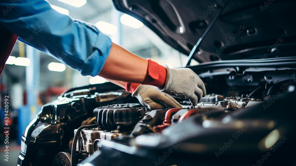 mechanic repairing an engine, illustration of a car repairman, Generative AI mechanic repairing an engine, illustration of a car repairman, Generative AI