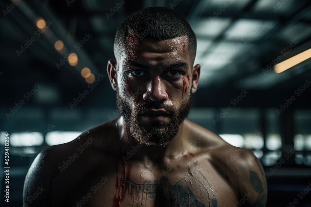 Portrait of male athlete in hall Portrait of male athlete in hall