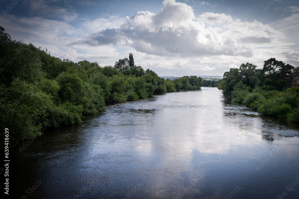 Fototapeta premium The river Wye on a cloudy summer day, Herefordshire, Engalnd