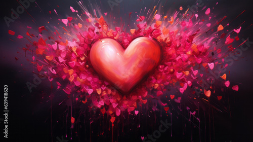 A heart-shaped painting surrounded by pink