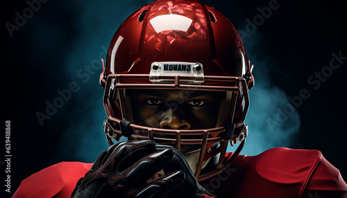 Impressive Portrait of an American Football Player in a Helmet