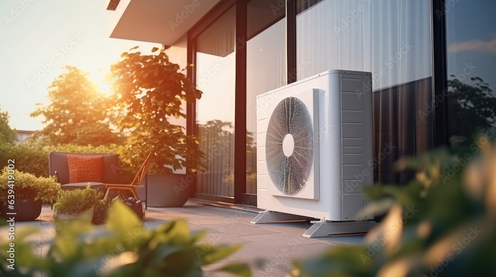 Foto De An Air Source Heat Pumps Installed Outside Of New Modern House foto-de-an-air-source-heat-pumps-installed-outside-of-new-modern-house