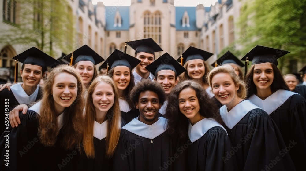 Obraz premium Group of students at graduation, Graduating undergraduate student, Celebrating Graduation, University graduation.