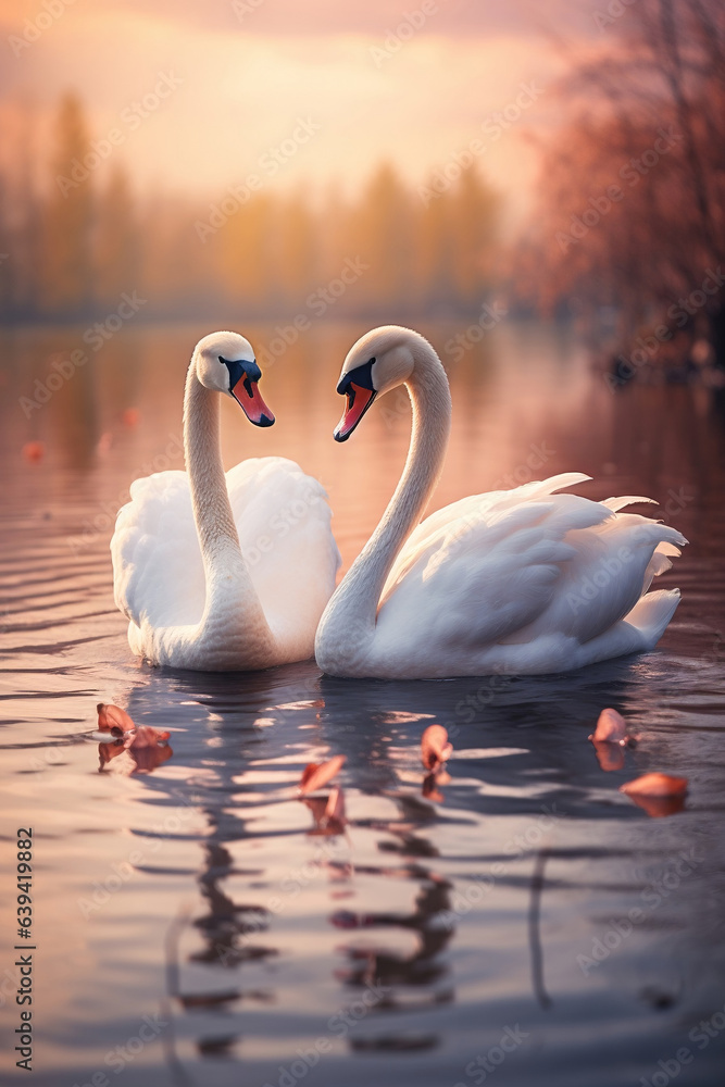 Fototapeta premium Two swans in the lake Generative AI