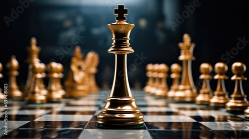 Business and leadership concept, Gold queen is the leader of the chess in the game on board, Strategy, Success, Business planning.