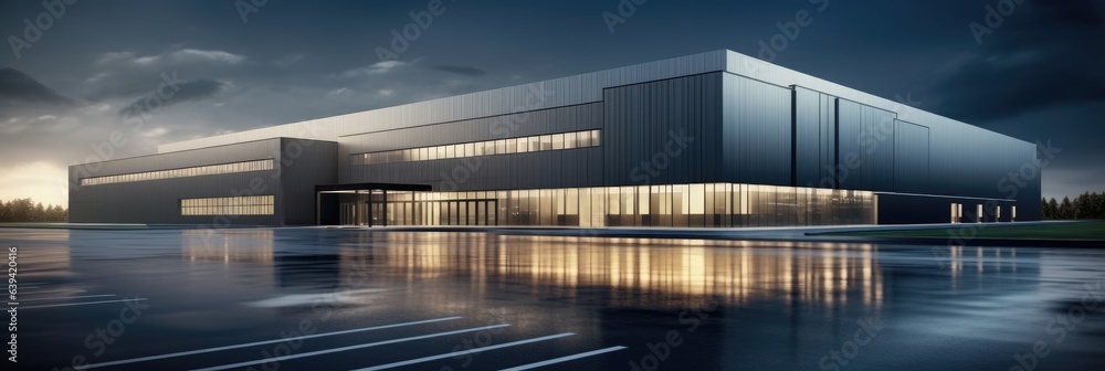 Commercial office building, Factory and transport, Logistic business transport warehouse station. - obrazy, fototapety, plakaty 