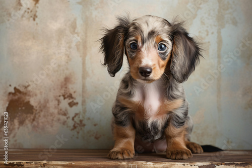 Portrait of a Dapple Dachshund Puppy Grey Eyes Generative AI Photograpy