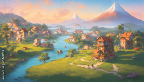 a illustration of fantasy village