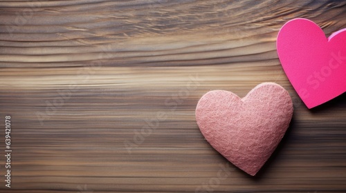 Valentines day background with hearts over wooden table
