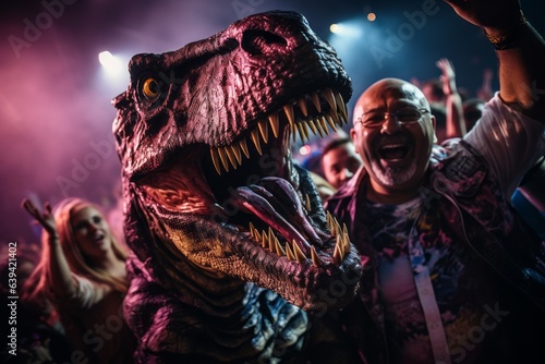 Dinosaurs in a lively dance party, appealing to younger audiences and igniting their imagination. Generative AI