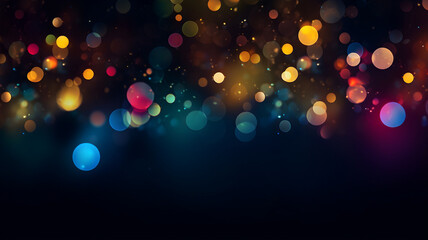 Multicolor bokeh, raining light, blurry lights, blurry background, rainbow confettis on a black background, colorful, night lights, city lights, haze, depth of field, round bokeh, circle bokeh