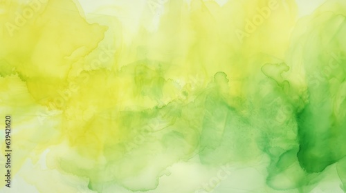 Photo of a vibrant and abstract painting with green and yellow hues on a clean white canvas