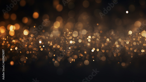 Golden bokeh, raining light, blurry lights, blurry background, gold confettis on a black background, yellow and orange, night lights, city lights, haze, depth of field, round bokeh, circle bokeh