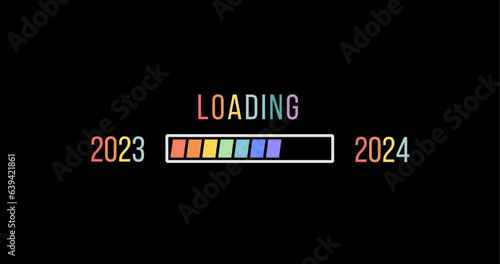 colorful progress bar year 2023 to 2024 loading vector illustration	