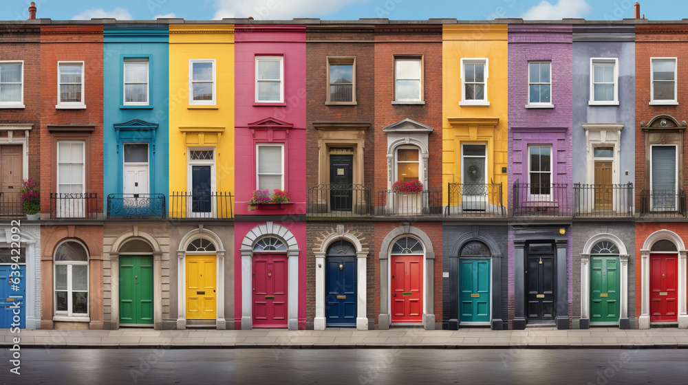 Fototapeta premium A vibrant row of multi-colored doors