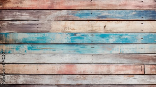 Photo of a close-up view of a wooden wall with vibrant blue and pink paint