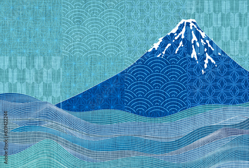 	富士山　波　年賀状　背景