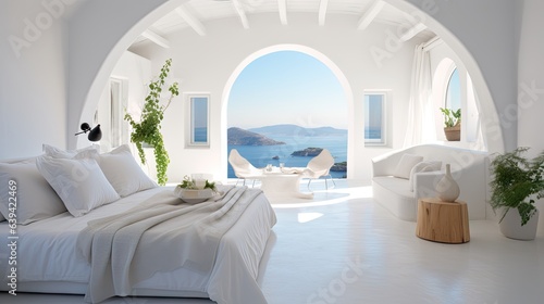 Fotografia a Santorini style white bedroom interior.