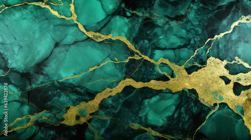 Beautiful background of green marble with the addition of gold.generative ai 