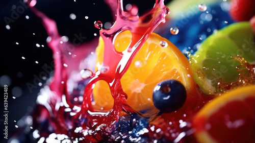 A slowmotion macro shot of a s filled with a colorful smoothie showing the liquid dripping off in slowmotion waves.