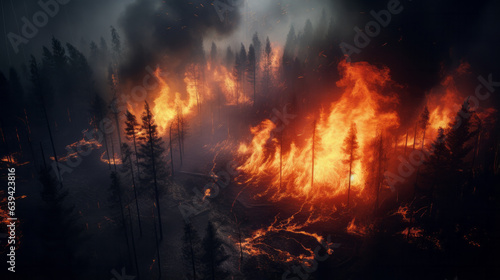 A raging forest fire with thick smoke
