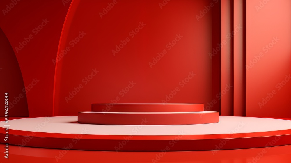 Abstract minimalistic red scene with geometric shapes. visualization AI Abstract minimalistic red scene with geometric shapes. visualization AI