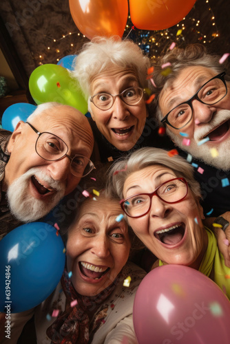 Wallpaper Mural happy senior people smile together celebrating birthday in retirement. party for old people. retired old age Torontodigital.ca