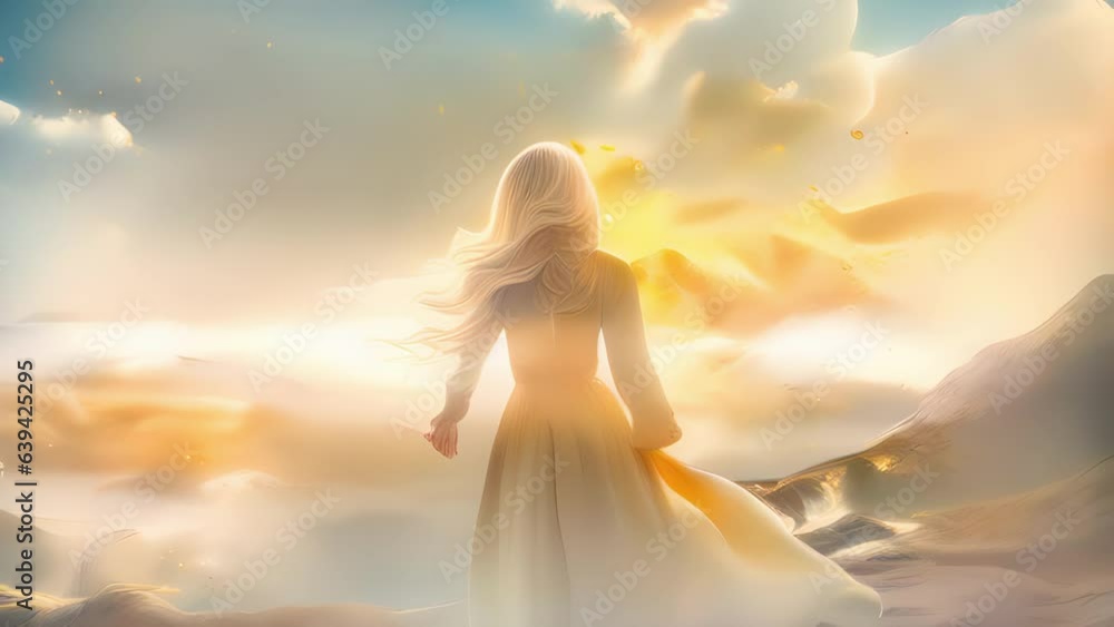 A force of nature in her own right the Elementalist stands confidently her back view straight and proud. Long golden hair cascades down her back glimmering against the deep A force of nature in her own right the Elementalist stands confidently her back view straight and proud. Long golden hair cascades down her back glimmering against the deep
