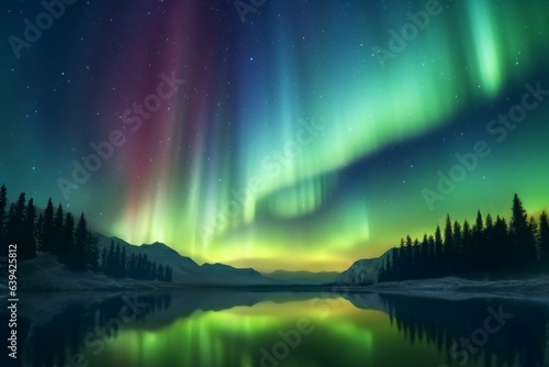 Northern Lights on the night sky. Aurora Borealis. AI generated  human enhanced