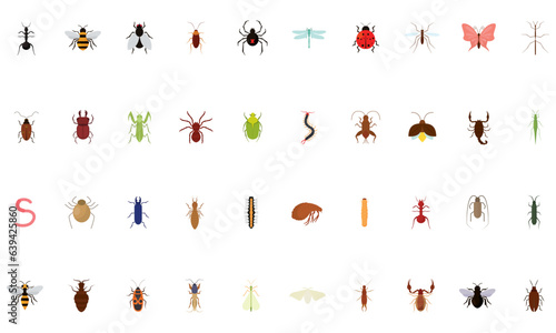 Set of different colored insect icons Vector