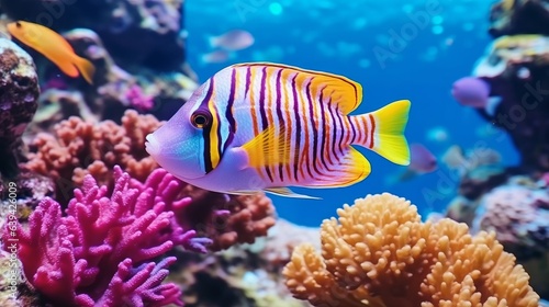 Creatures of the submerged ocean world Biological system Colorful tropical angle Life within the coral reef