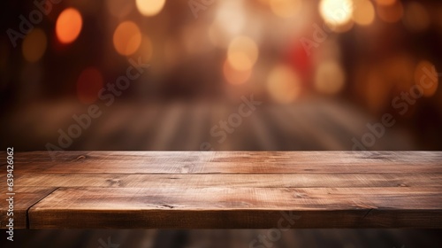 Blurred background enhances antique wooden table.