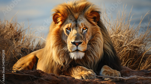 A majestic lion resting in a serene