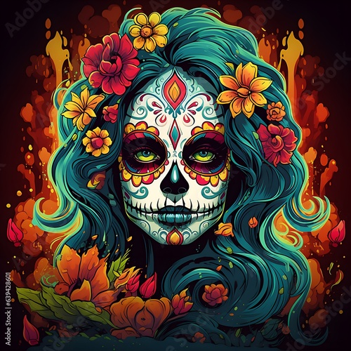 halloween skull and flowers