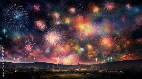 A vibrant fireworks display illuminating the night