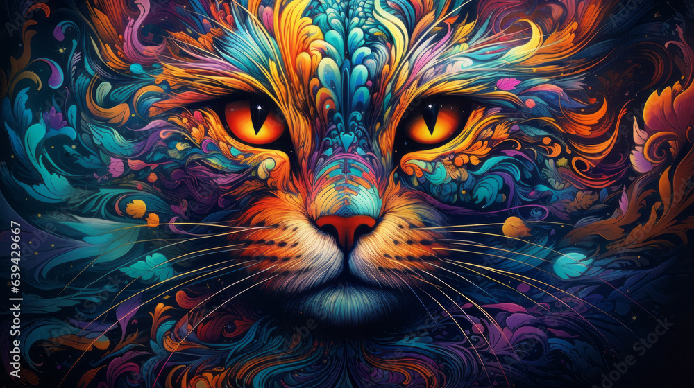 A vibrant and expressive cat portrait in
