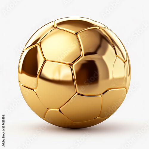 gold soccer ball, 3D realistic, on white background. © peekeedee
