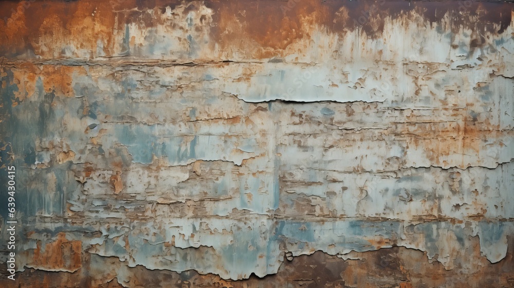 Photo of a weathered and worn metal wall with chipped and peeling paint
