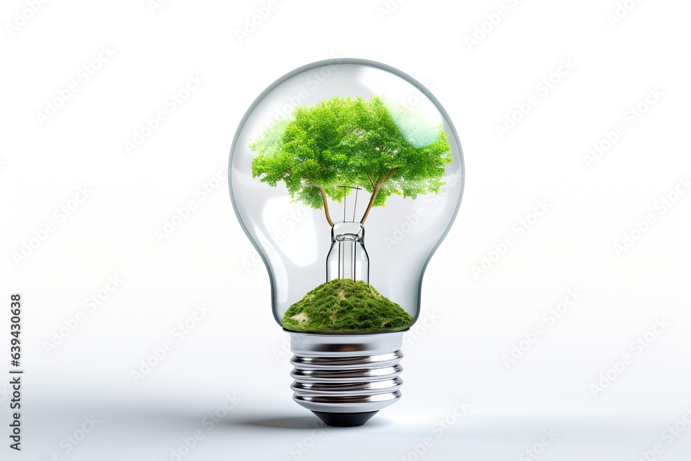 Bulb with green tree inside isolated on white background Bulb with green tree inside isolated on white background