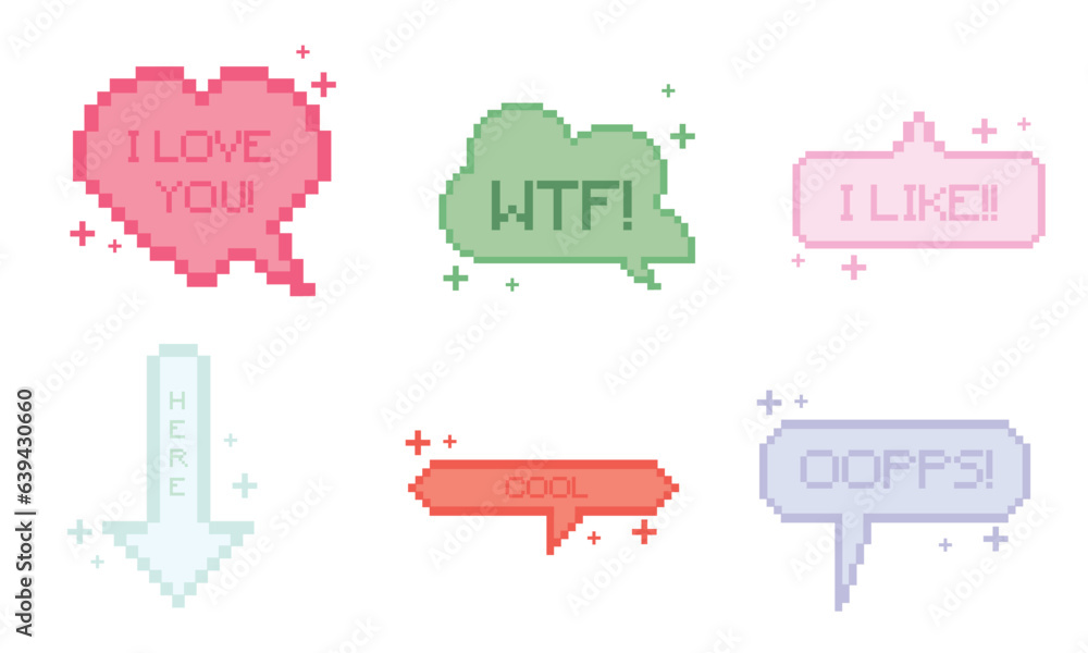 Set of pixelated comic speech bubble chats Vector
