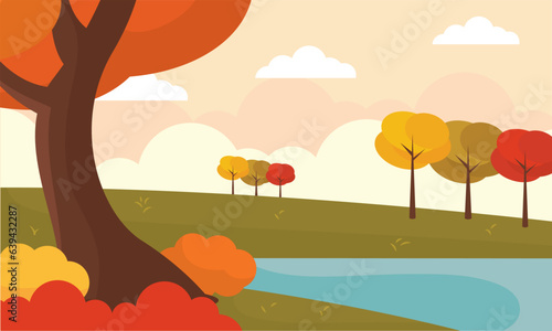 Colored seasonal autumn landscape scenario Vector